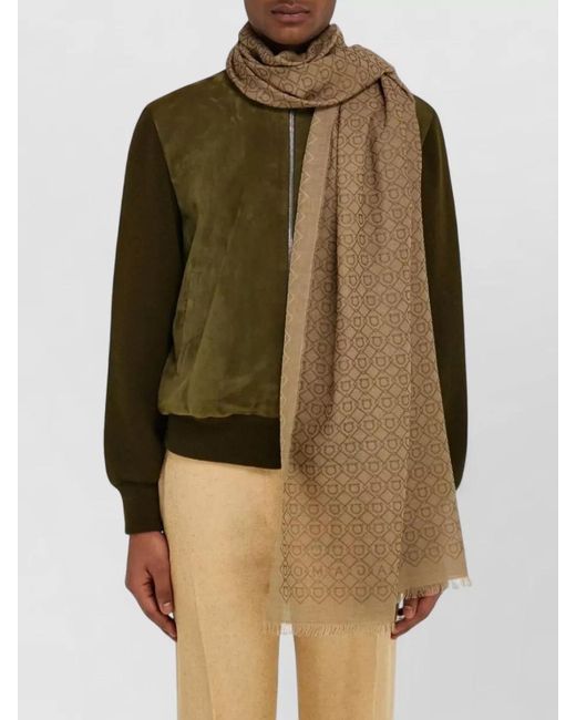 Ferragamo Natural Wool Scarf All Over Pattern Fringes for men