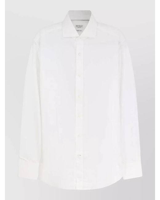 Brunello Cucinelli White Cotton Shirt Basic Fit French Collar for men