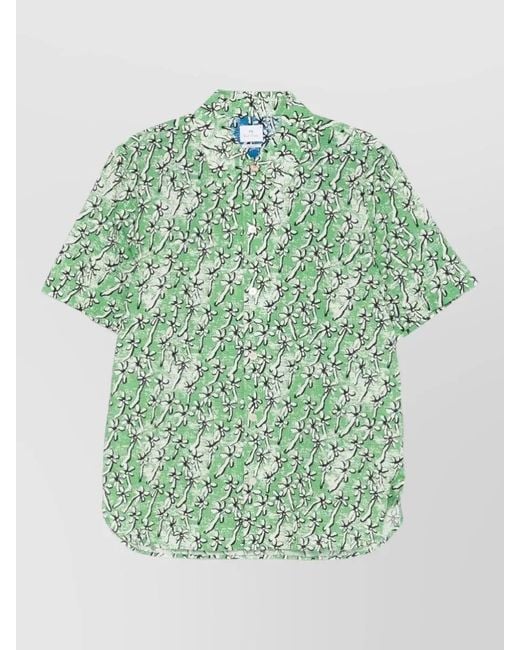 Paul Smith Green Field Blooms Cotton Shirt Short Sleeves for men