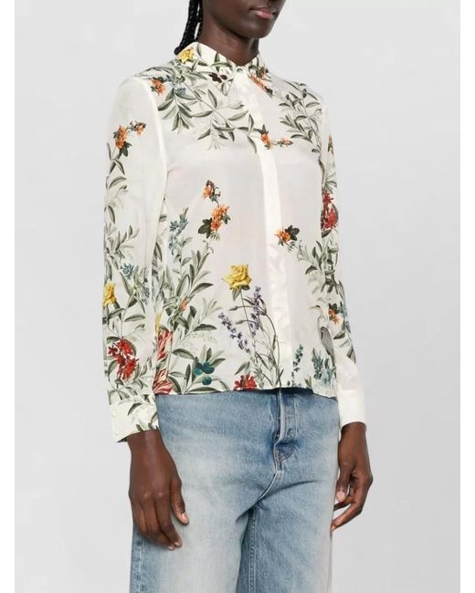 Alice + Olivia Natural Floral Print Relaxed Fit Long Sleeve Shirt