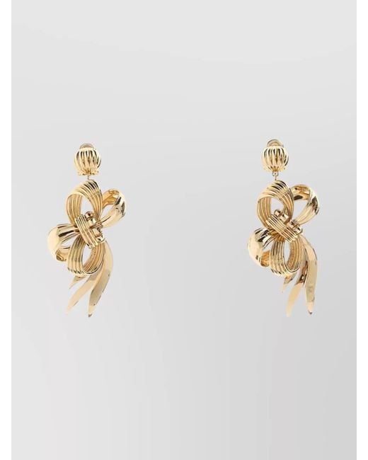 Miu Miu White Textured Bow Design Metal Earrings
