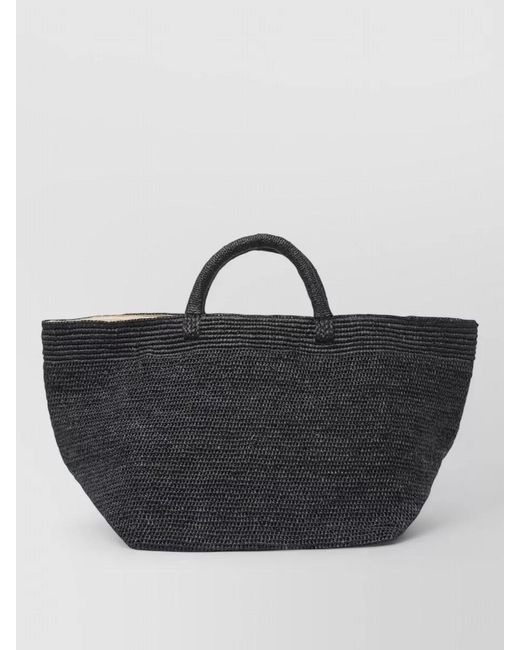 IBELIV Black Tote Bag Woven Texture Open Top Handles
