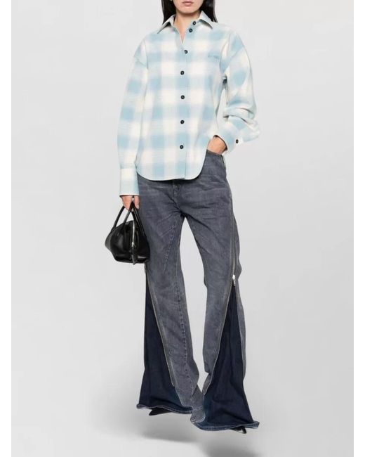 The Attico Blue Checked Nylon Silk Top Curved Hem