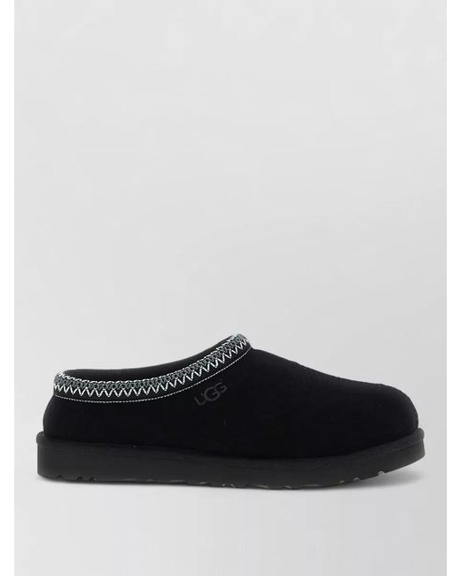 Ugg Black Slippers Embroidered Trim Flat Sole Round Toe for men