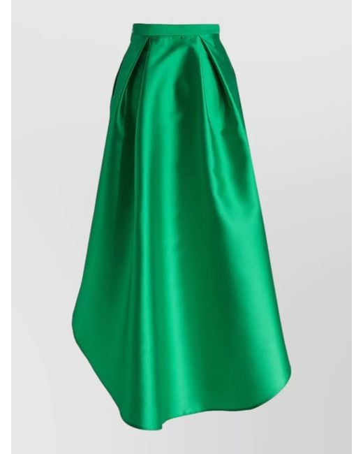SIMONA CORSELLINI Green High Low Hem Pleated Satin Skirt