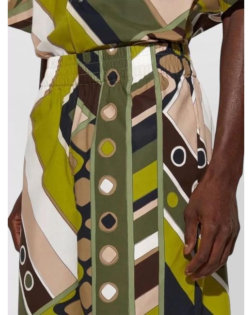 Emilio Pucci Green Cotton Popeline Shorts Geometric Pattern for men