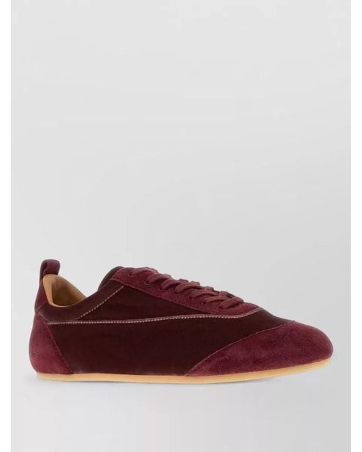 Jil Sander Red Velvet Suede Lace Up Etage Sneakers