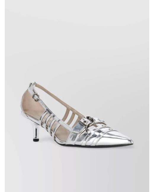 Pinko White Metallic Arrow Toe Sandals
