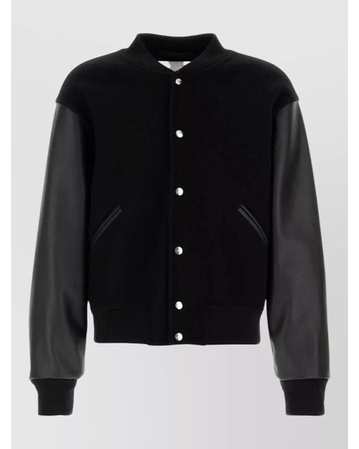 Jil Sander Black Wool Bomber Jacket Leather Sleeves Detail for men