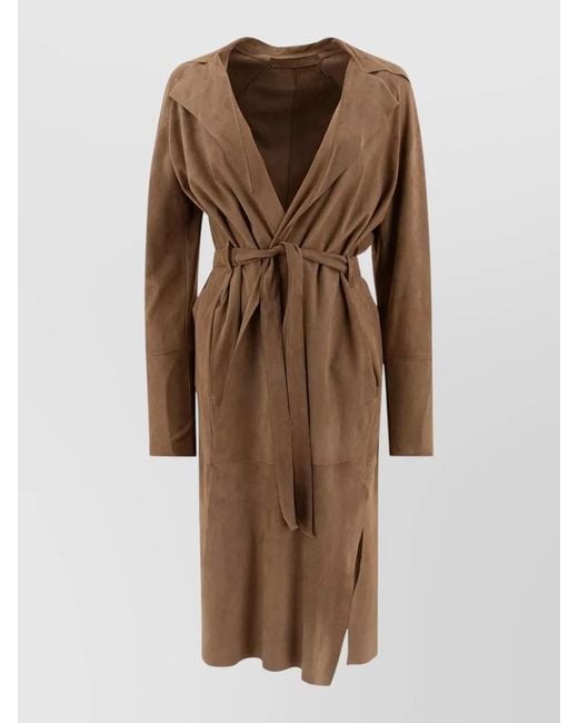 Salvatore Santoro Brown Trench Coat Suede Design Belted Waist