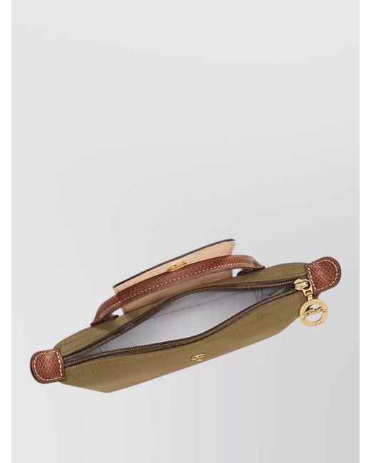 Longchamp Brown Mini Pouch Handle Flap Recycled Canvas