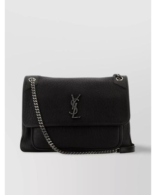 Saint Laurent Black Large Niki Bag With Chain Strap And Textured Finish