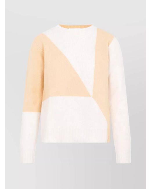 Jil Sander White Ribbed Geometric Intarsia Wool Sweater