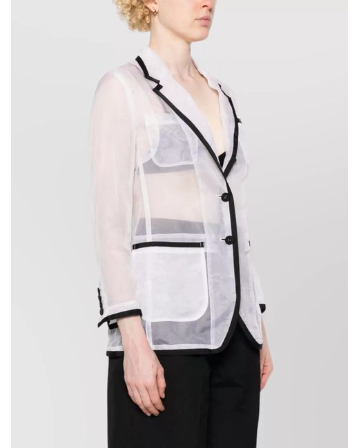 Thom Browne White Silk Semi-Sheer Organza Blazer