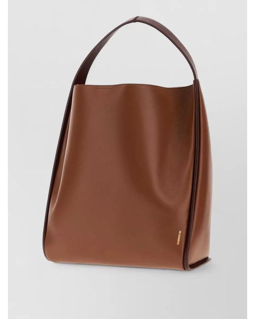 Jil Sander Brown Leather Pivot Bucket Bag Top Handle