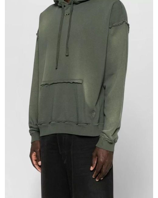 DIESEL Green Hooded Long Sleeve Nylon Silk Top for men