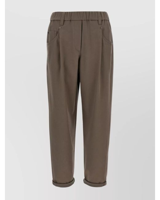 Brunello Cucinelli Brown Elastic Waistband Trousers With Pockets And Loops