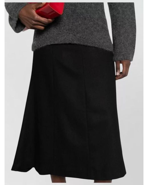 Thelatest Black Wool Blend Paneled A-Line Midi Skirt