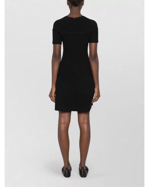 Emporio Armani Black Short Sleeve Dress Fitted Silhouette Textured Neckline