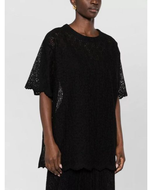 Ermanno Scervino Black Embroidered Short-Sleeve Blouse