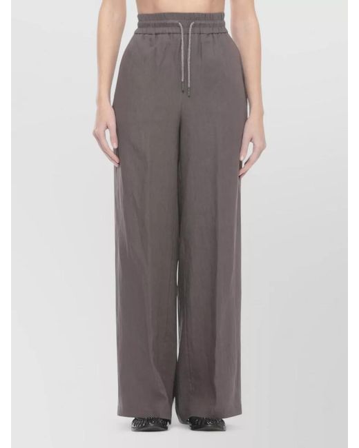 Panicale Brown Linen Wide Leg Straight Cut Pants