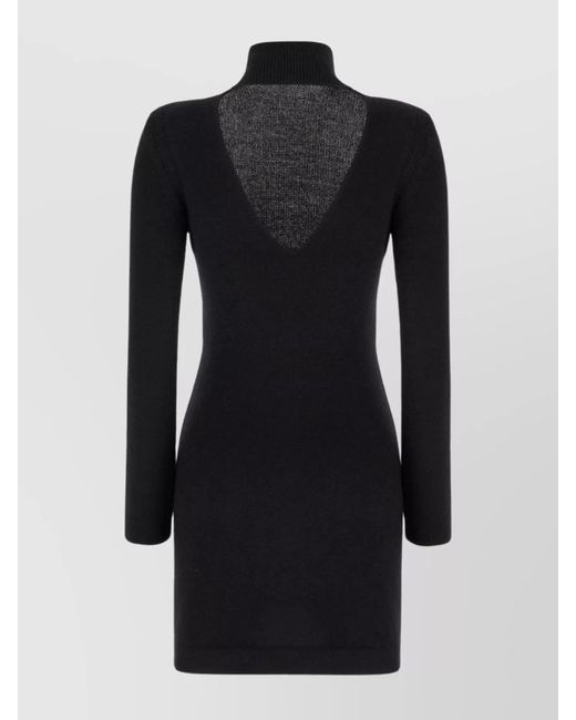 Tom Ford Black Cashmere Ribbed Turtleneck Cutout Mini Dress