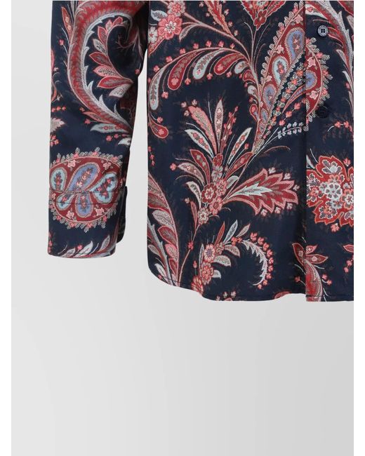 Etro Blue Silk Printed Long-Sleeve Shirt for men