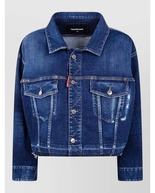 DSquared² Blue Denim Jacket Cropped Cut Long Sleeves