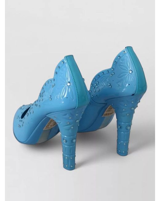 Dolce & Gabbana Blue Crystal-Embellished Floral Patent Leather Pumps