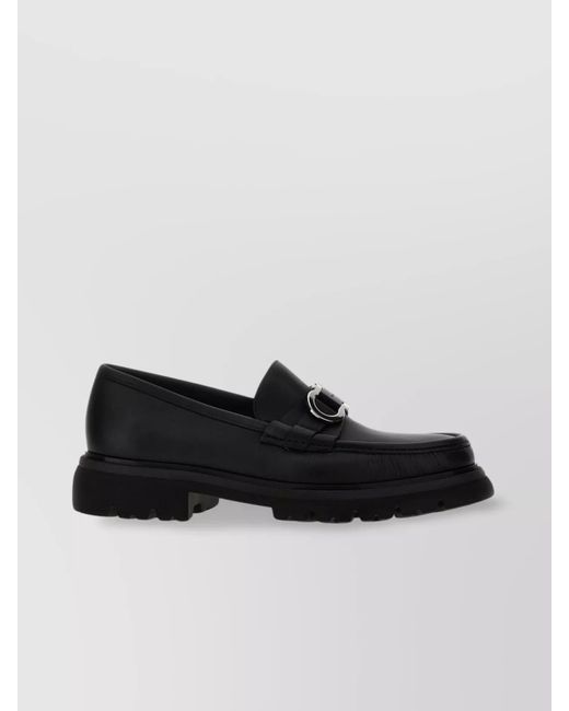 Ferragamo Black Chunky Sole Round Toe Buckle Loafers for men