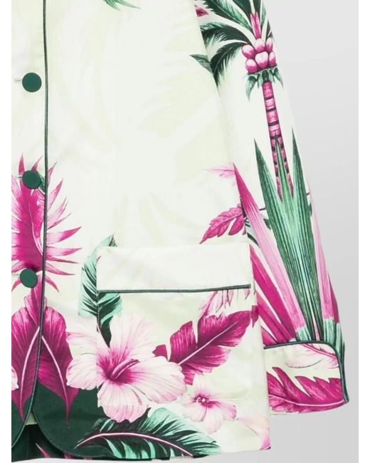 F.R.S For Restless Sleepers Green Silk Jacket Floral Print Collar Detail