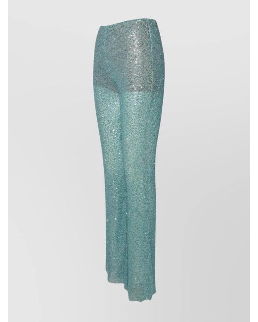 Self-Portrait Blue Elastic Waistband Flared Trousers With Sequined Embellishments