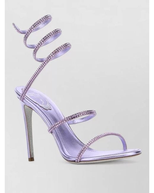 Rene Caovilla Multicolor Satin Sandals Embellished Straps Spiral Ankle