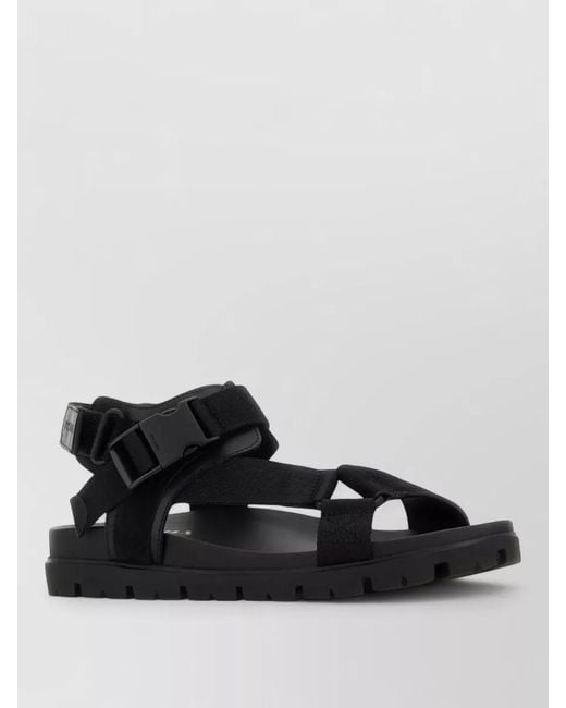 Prada Black Fabric Suede Sandals Open Toe Flat Sole for men