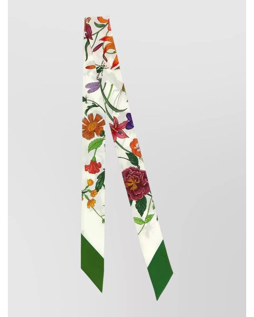 Gucci Green Flora Print Silk Twill Floral Scarf