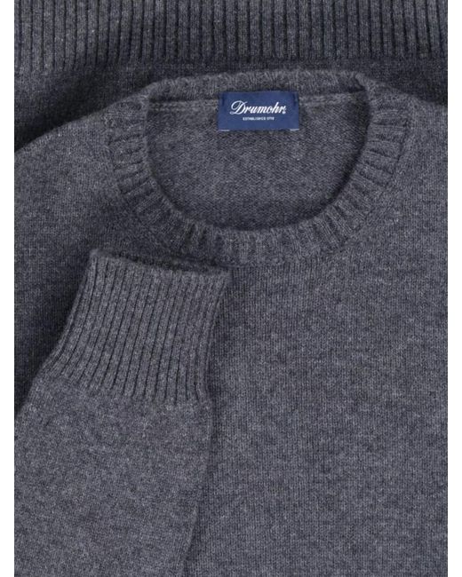 Drumohr Blue Cashmere Crewneck Jumper for men