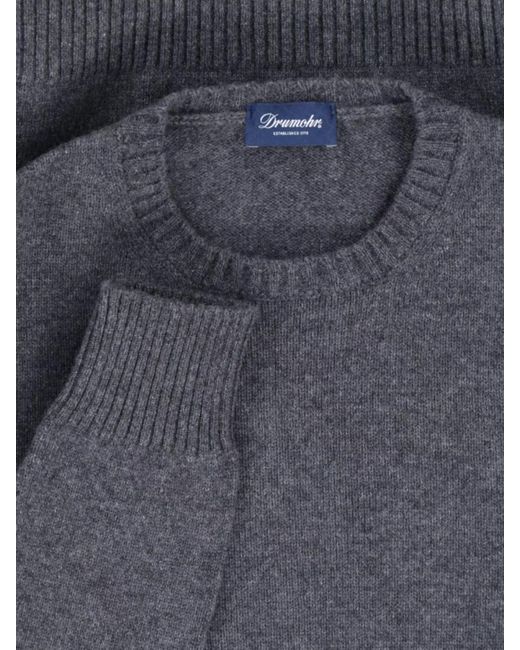 Drumohr Blue Cashmere Crewneck Jumper for men