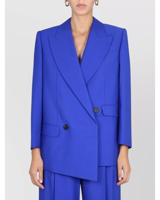 McQueen Blue Wool Structured Double-Breasted Blazer