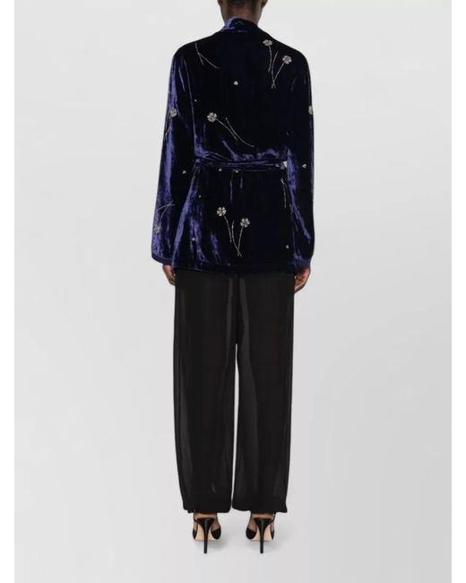 Forte_forte Blue Floral Velvet Kimono Jacket Evening Style