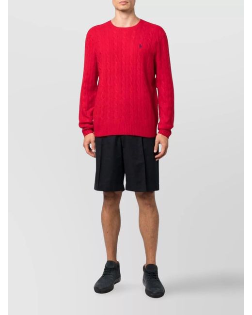Ralph Lauren Red Wool Cashmere Fine Knit Logo Pattern Crewneck Jumper for men