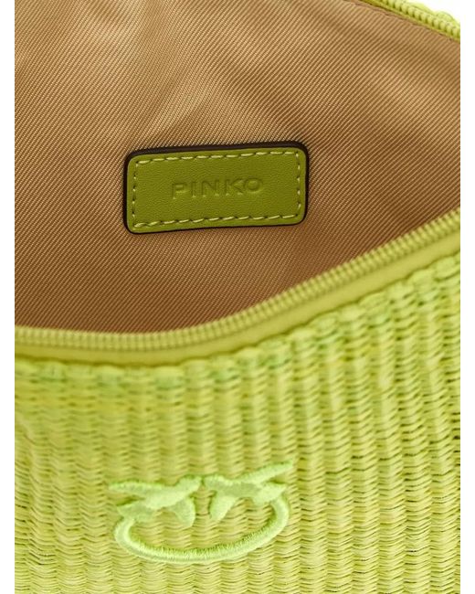 Pinko Green Love Bag Raffia Clutch Bag