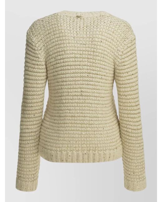 Herno Natural Knit Crew Neck Sweater Sequin Detail