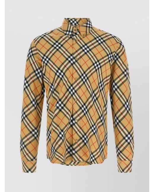 Burberry White Checked Pattern Long Sleeve Button-Down Shirt for men