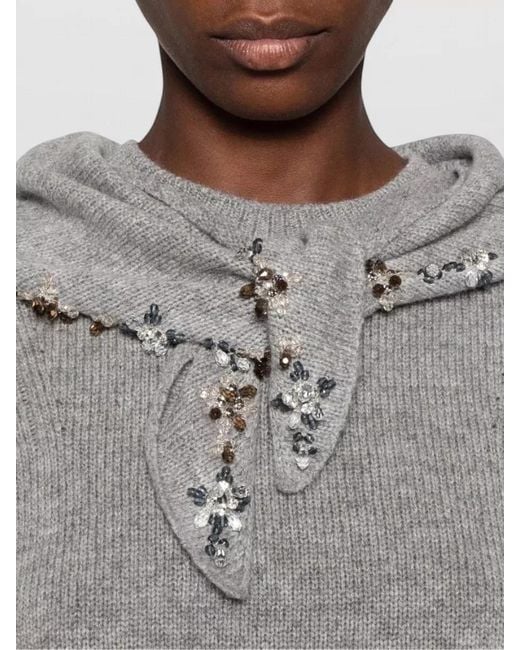 Prada Gray Crew Neck Long Sleeve Knit Top