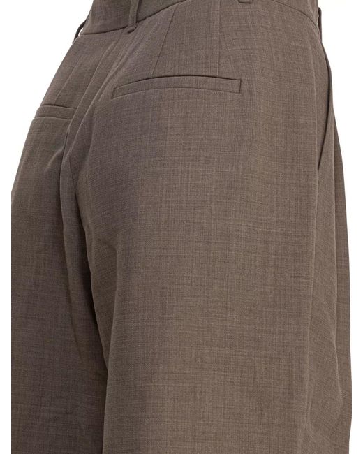 Sandbeige Brown Tailored Trousers Belt Loops Pleats Back Pockets