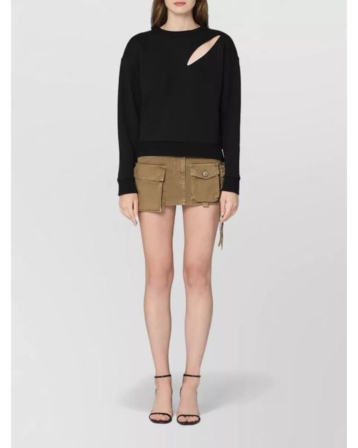 McQueen Blue Cotton Crew Neck Sweatshirt Cutout Detail