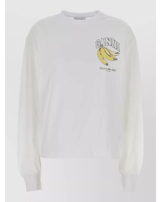Ganni White Cotton Long-Sleeve Logo-Print Sweatshirt