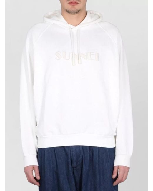 Sunnei White Hooded Sweatshirt Logo Embroidery Detail for men
