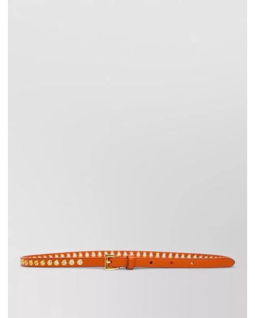 Prada White Skinny Eyelet Leather Belt Adjustable Length
