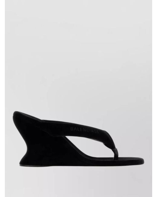 Balenciaga Black Velvet Thong Wedge Sandals